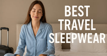 A cozy travel setting with a neatly packed suitcase, soft cotton pajamas, and a cup of coffee on a bedside table, symbolizing comfortable sleepwear for travelers.