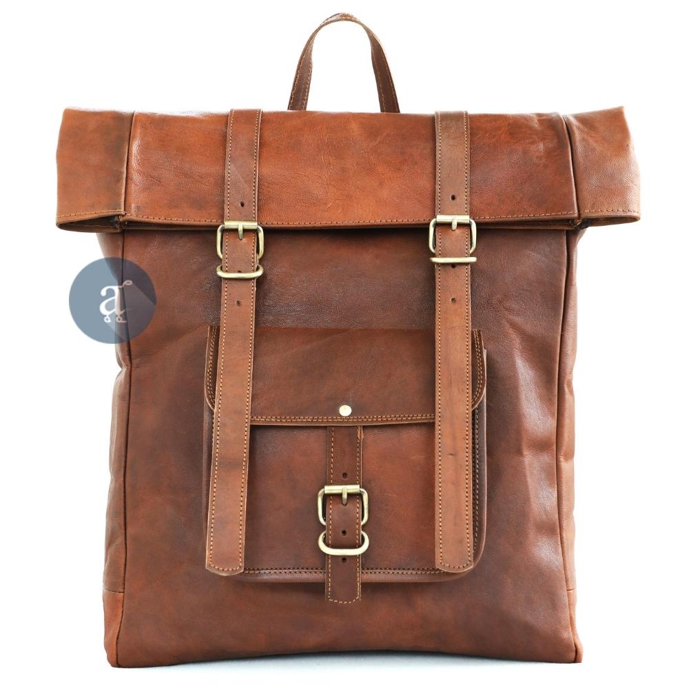 Handmade Leather Rolling Top Backpack Handmade Leather Rolling Top Backpack