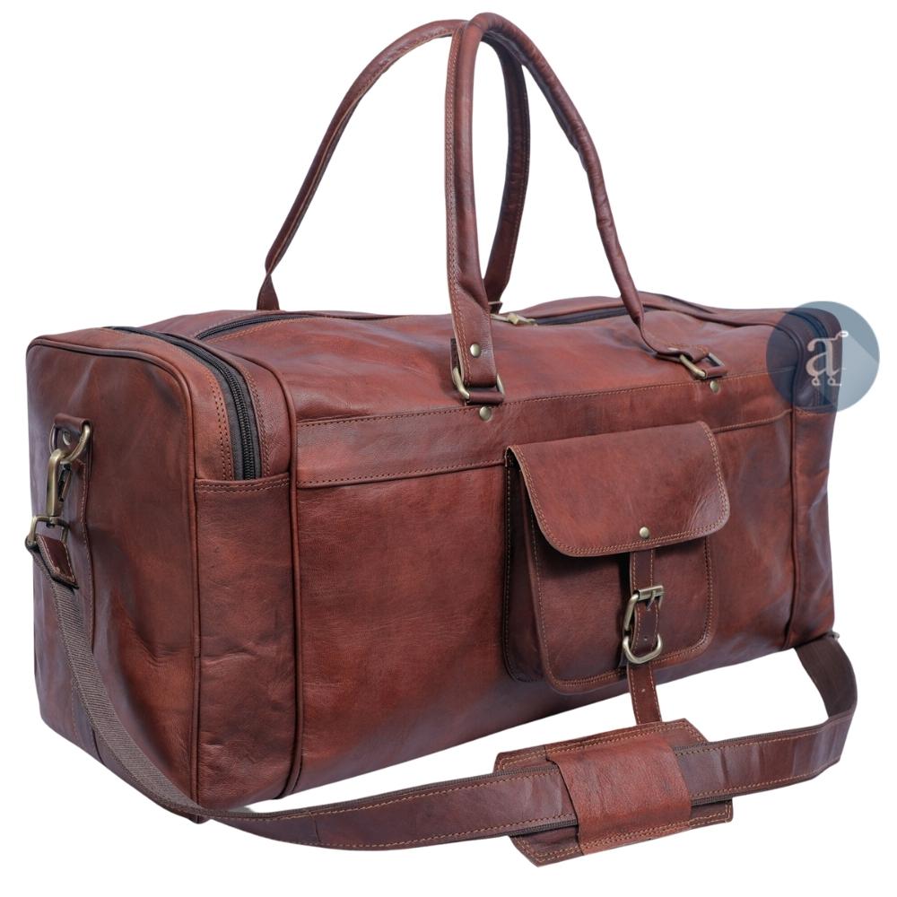 duffel bag men travel Handmade Square Leather Travel Duffle Bag, 24 Inches