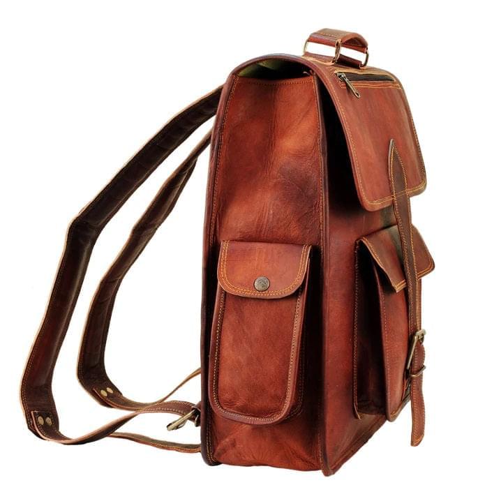 Brown Leather Backpack Side View
