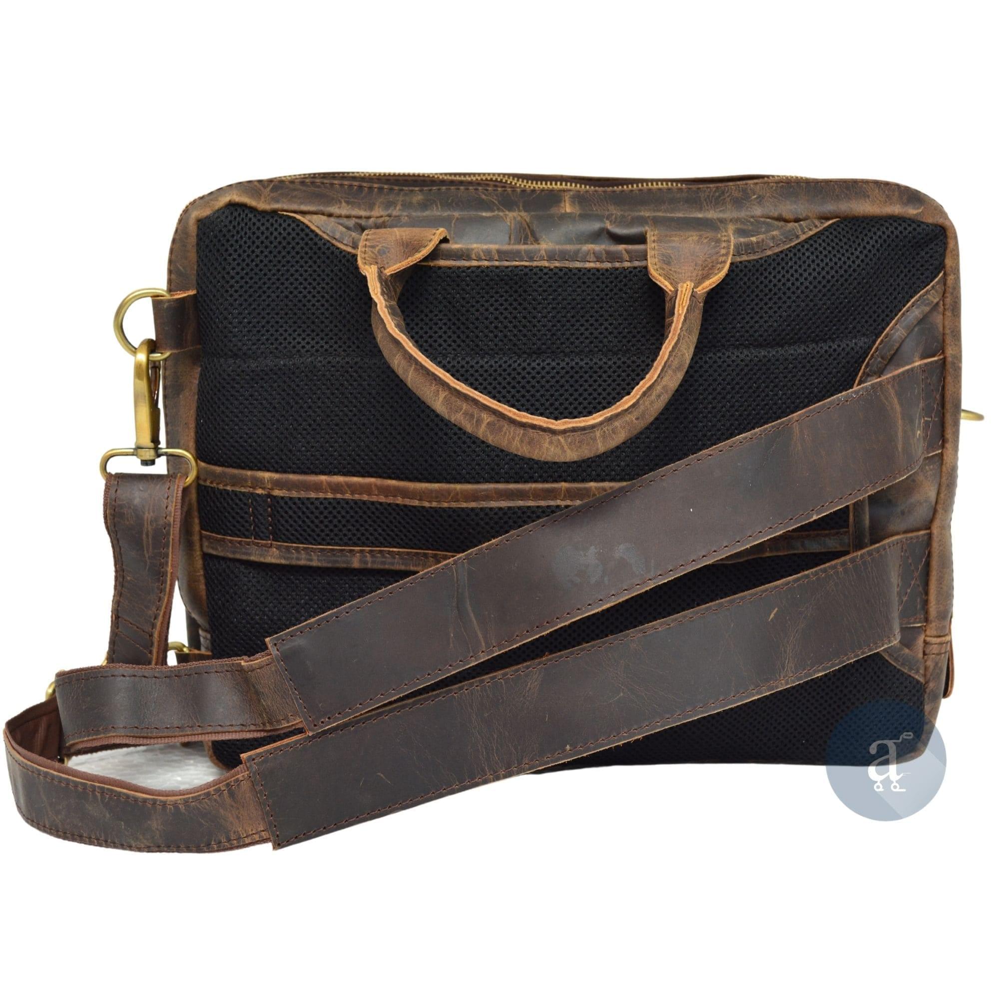 ashbritt convertible leather backpack Handmade Buffalo Leather 2-in-1 Briefcase Bag Cum Backpack