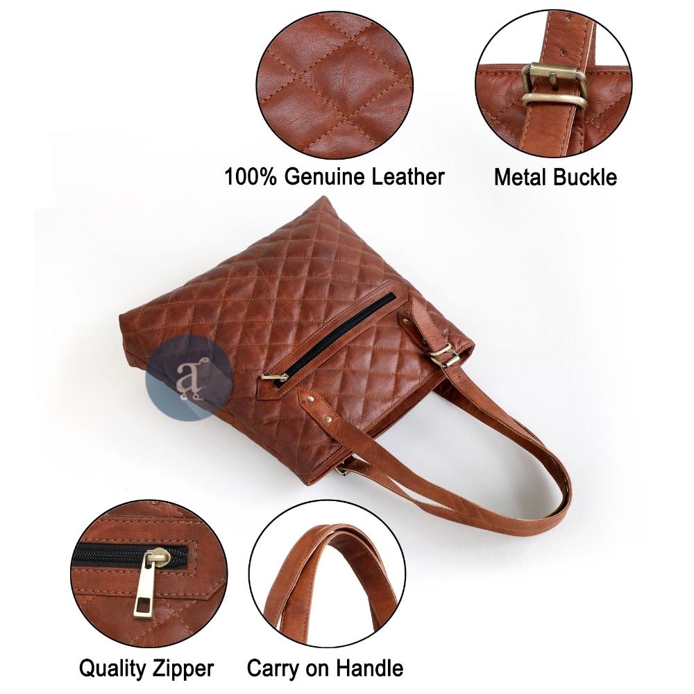 Designer Leather Tote Bag Hardware and Material Details