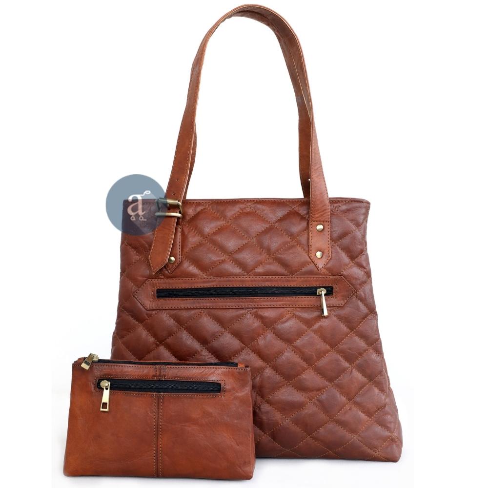 Designer Leather Tote Bag with Small Purse