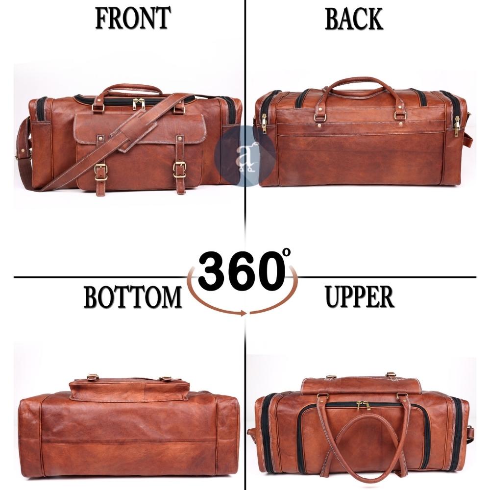 Large Leather Duffle Bag 360 Degree View