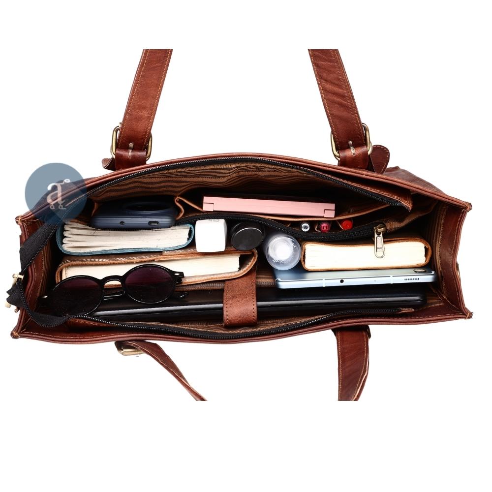 Leather Laptop Tote Bag with Accessories