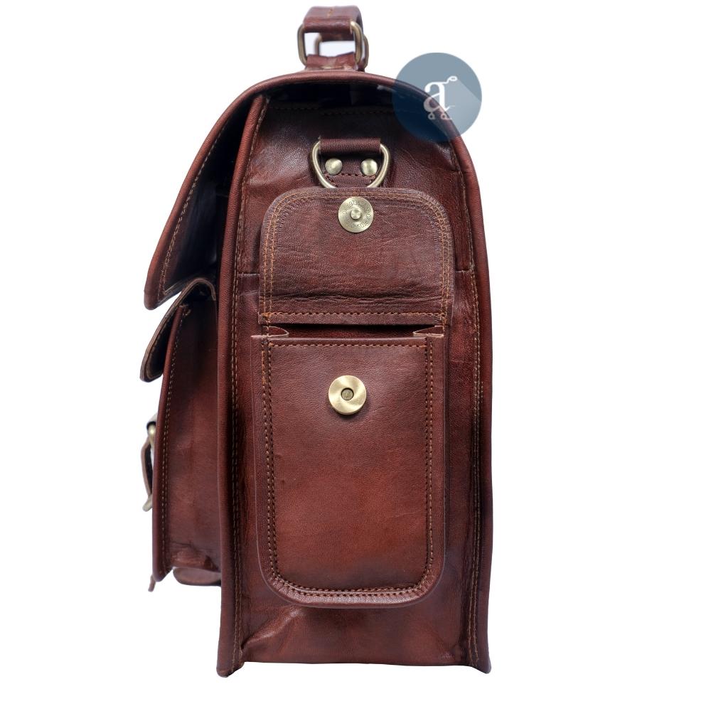 Leather Briefcase Bag Side Pocket View