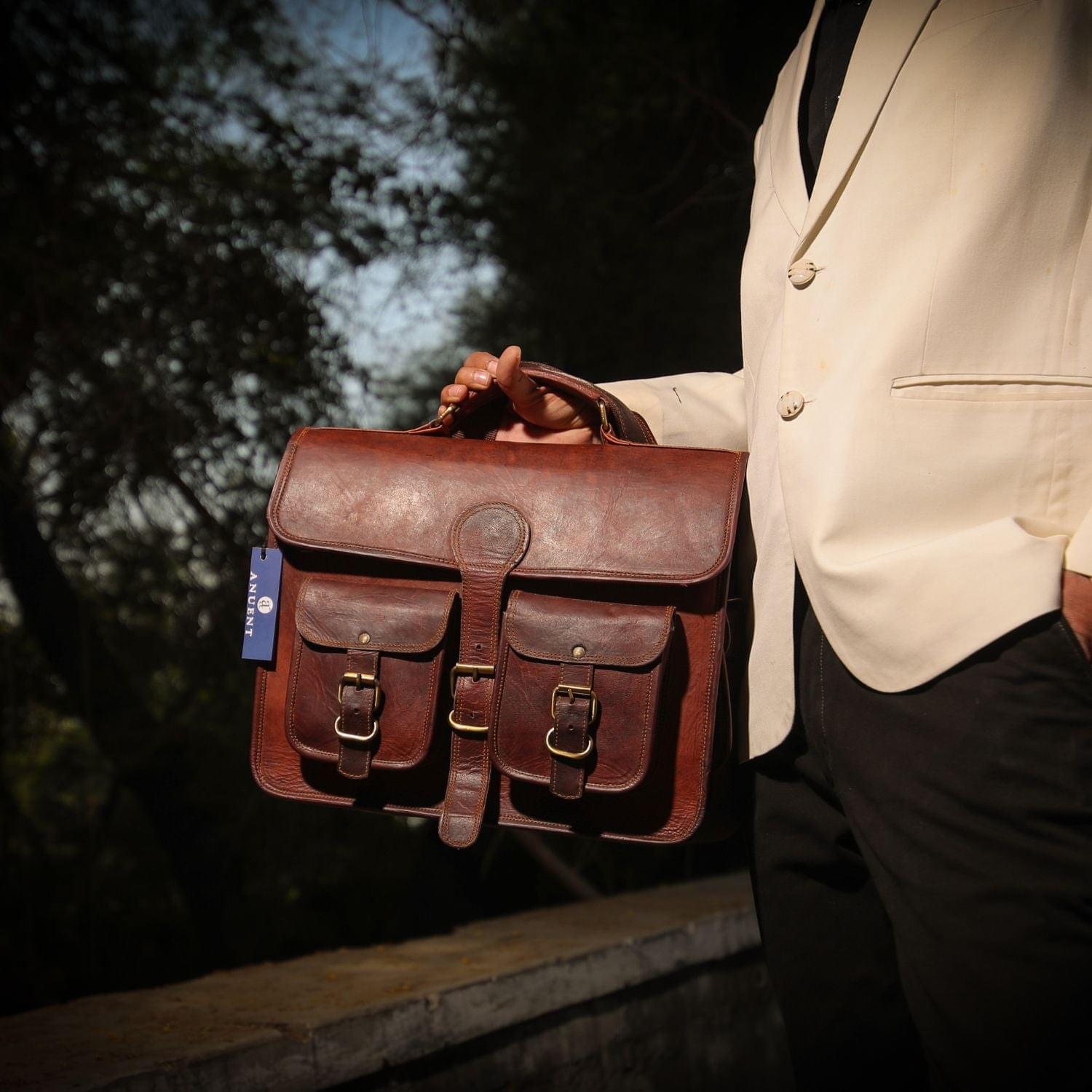 Leather Briefcase Bag With Top Handle