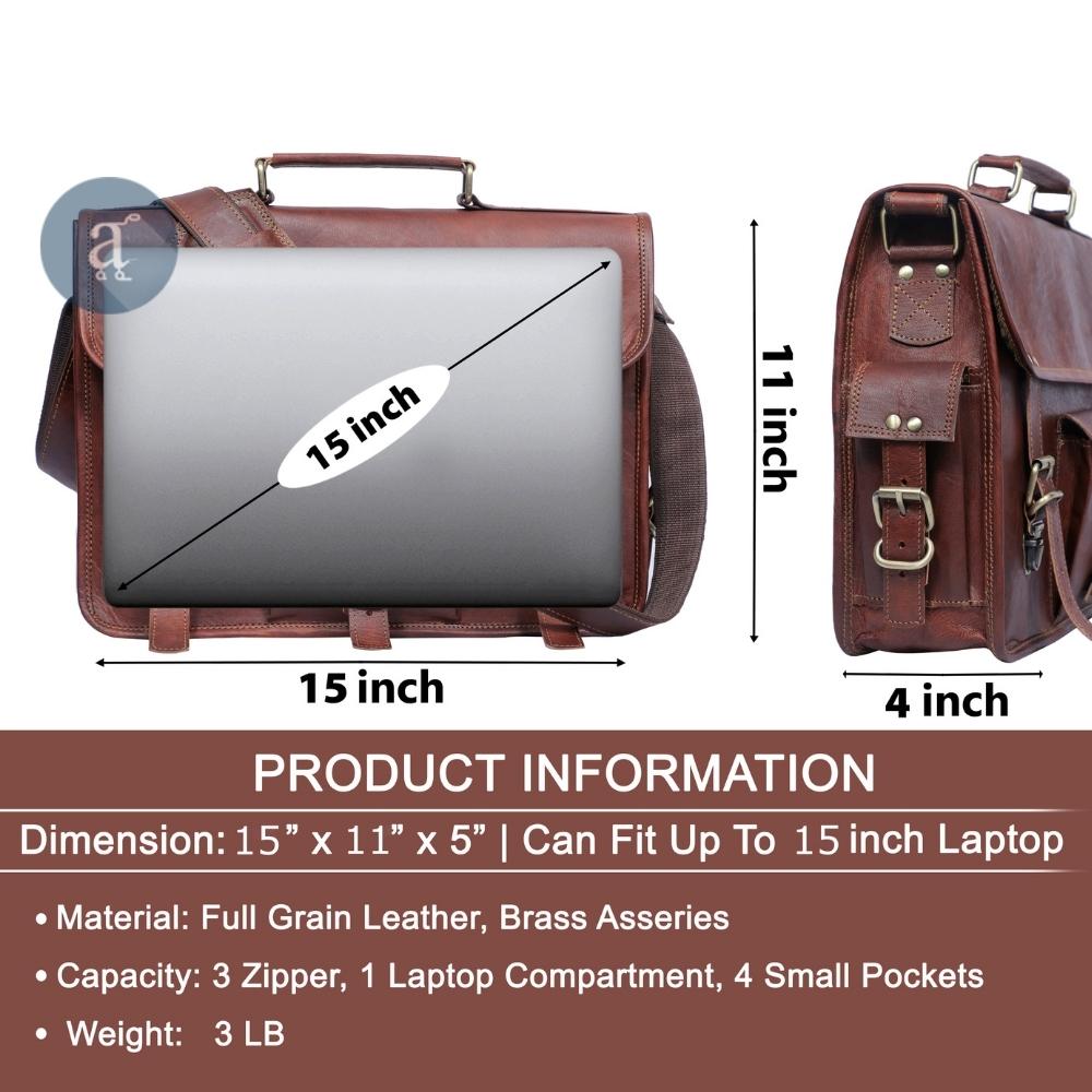 Leather Briefcase / Messenger Bag in 2 Sizes / 15 Inch Laptop 