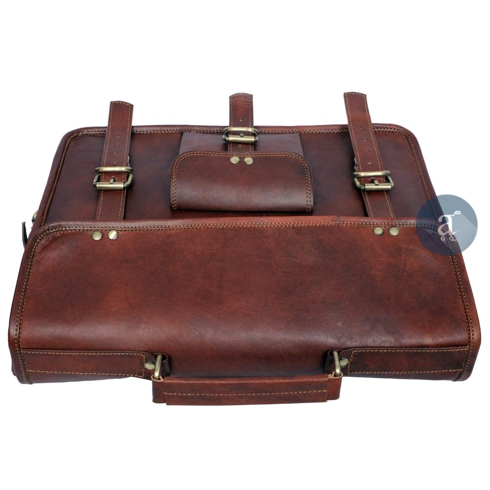 Leather Messenger Bag for Men Top View with Carrying Handle