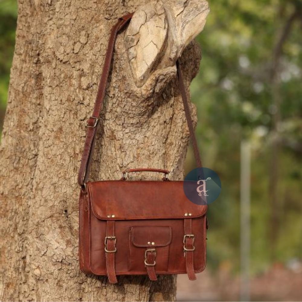 Personalized Top Grain Italian Leather Messenger Bag Camera 