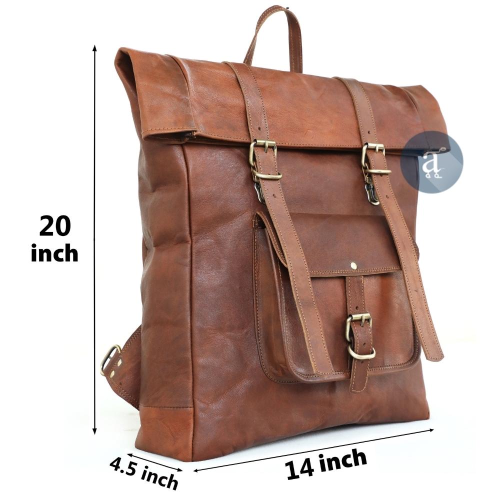 Handmade Leather Rolling Top Backpack Handmade Leather Rolling Top Backpack