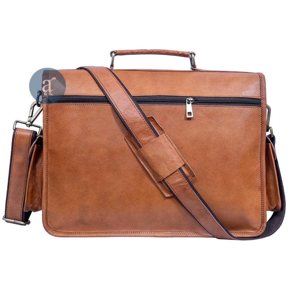 Leather Shoulder Bag Backside View with Zipper Pocket