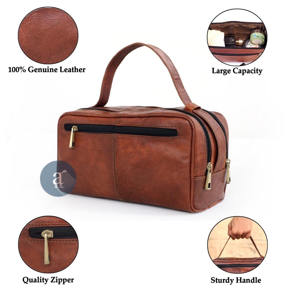 Leather Travel Toiletry Bag Details