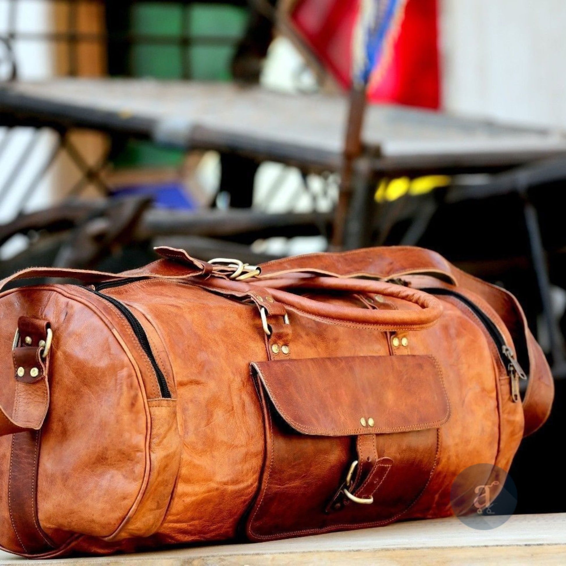 Close-Up Side View Of The Expedition Duffle Highlighting Its Quality Leather And Detailed Craftsmanship