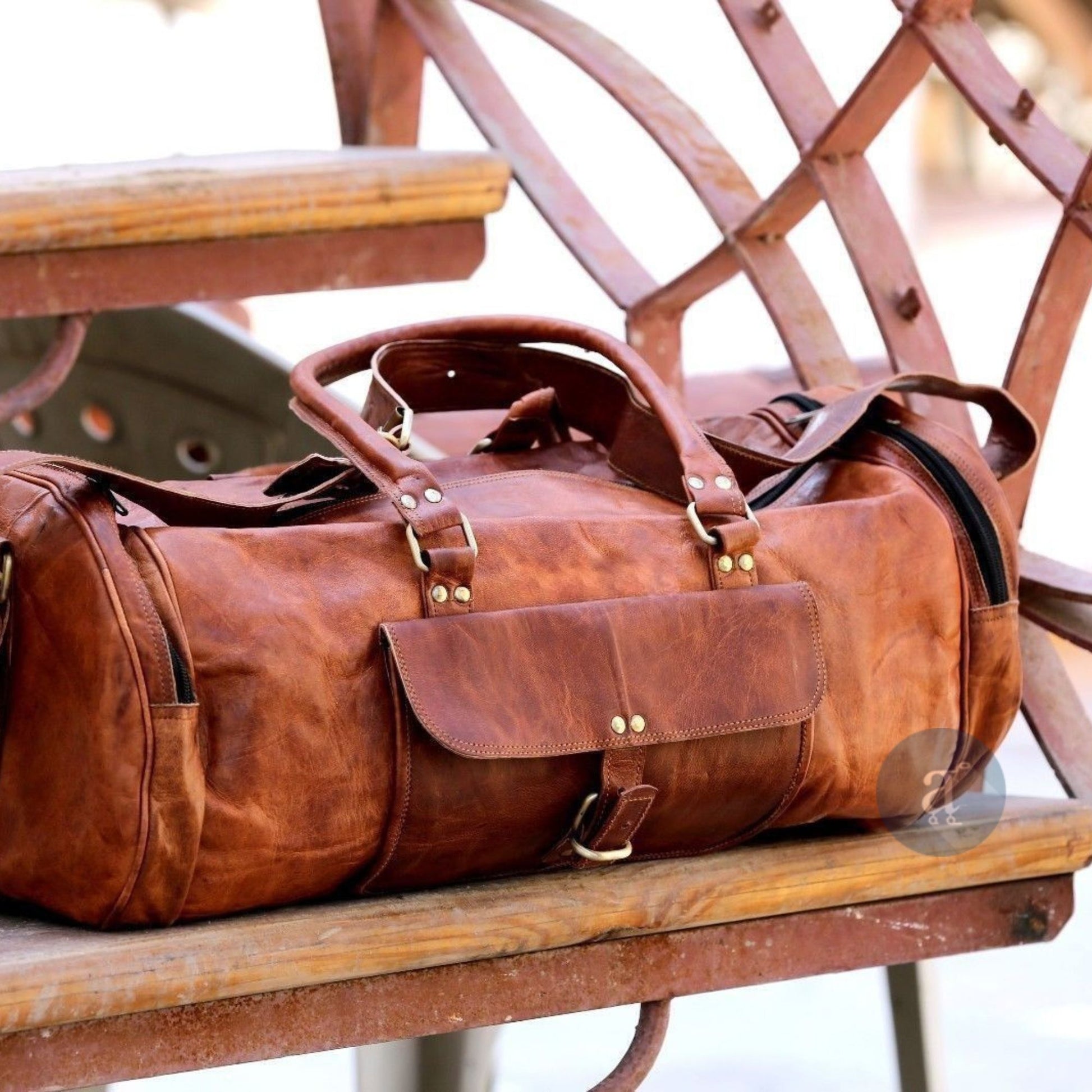  The Expedition Duffle Placed On A Wooden Bench, Showcasing Its Sturdy Build And Stylish Design