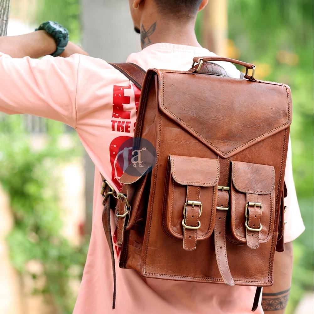 brown leather backpack outfit men Saola Tech by Capra Handcrafted mens convertible backpack in full Brown Leather Backpack for Men: