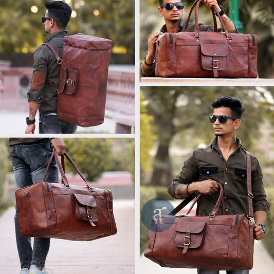Men Carrying Leather Duffle Bag in Different Style