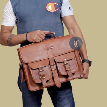 Men Carrying Leather Shoulder Bag with Top Handle
