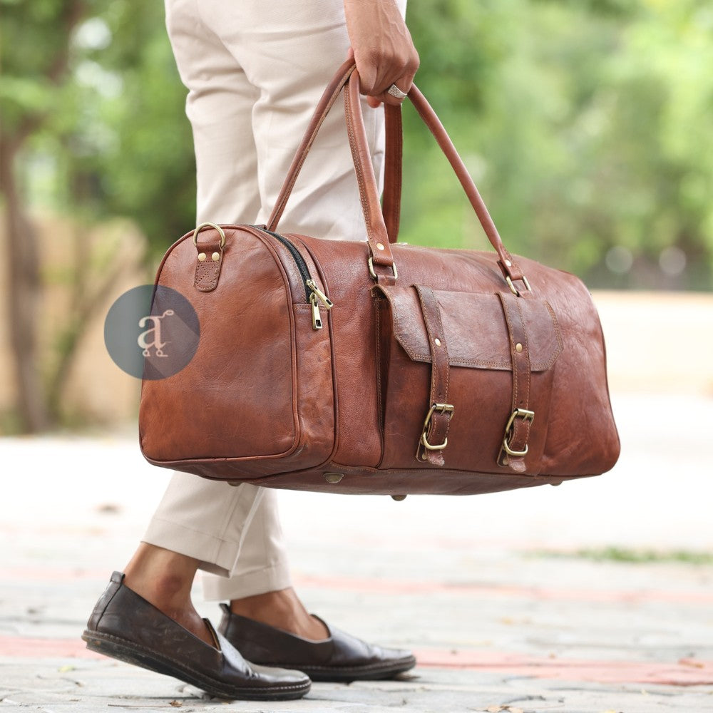 Leather Weekender Bag With Shoe Compartment - Anuent