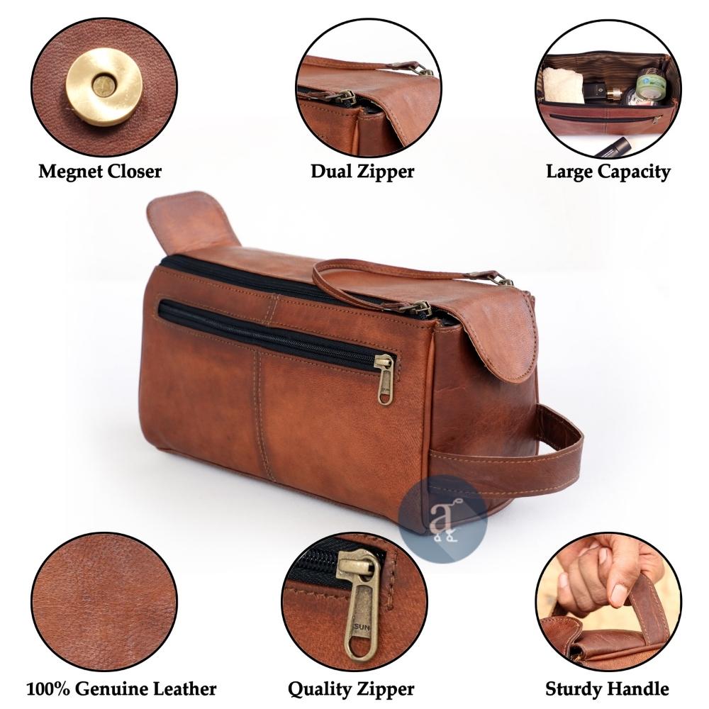 Mens Leather Toiletry Bag Details