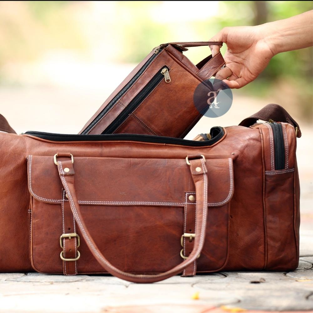  Mens leather duffle bag red shoulder bag travel bag