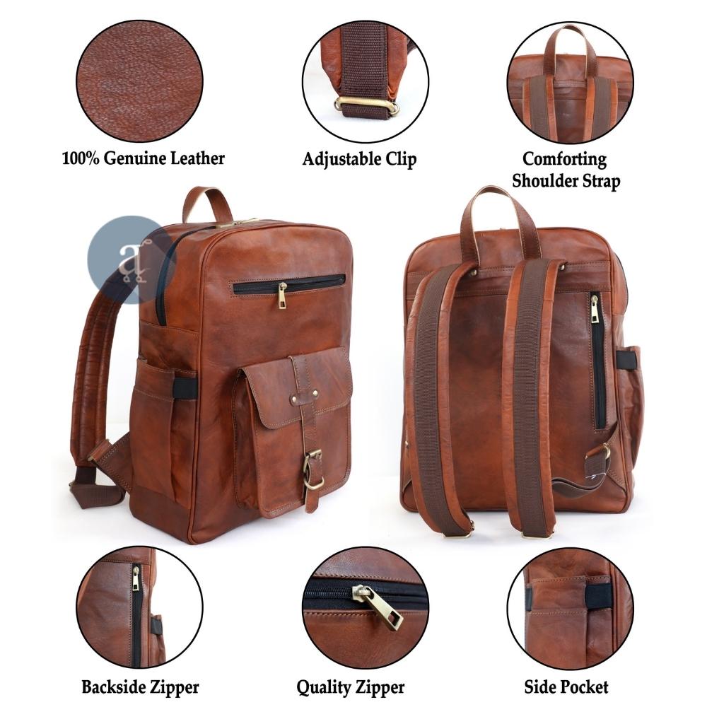 ANUENT Brown Leather Backpack for Men | Genuine 15.6-inch Vintage Laptop Backpack | Retro Travel & Work Rucksack