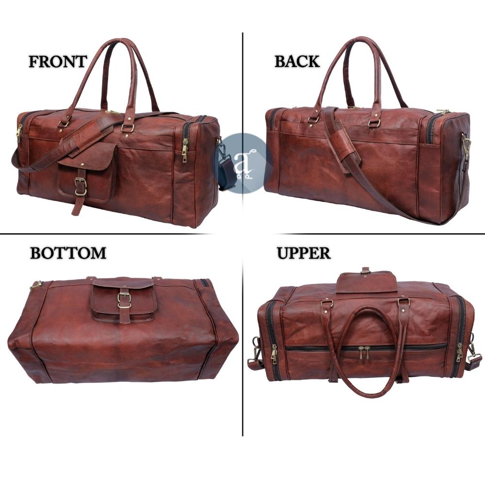 Mens Leather Duffle Bag 360 Degree View