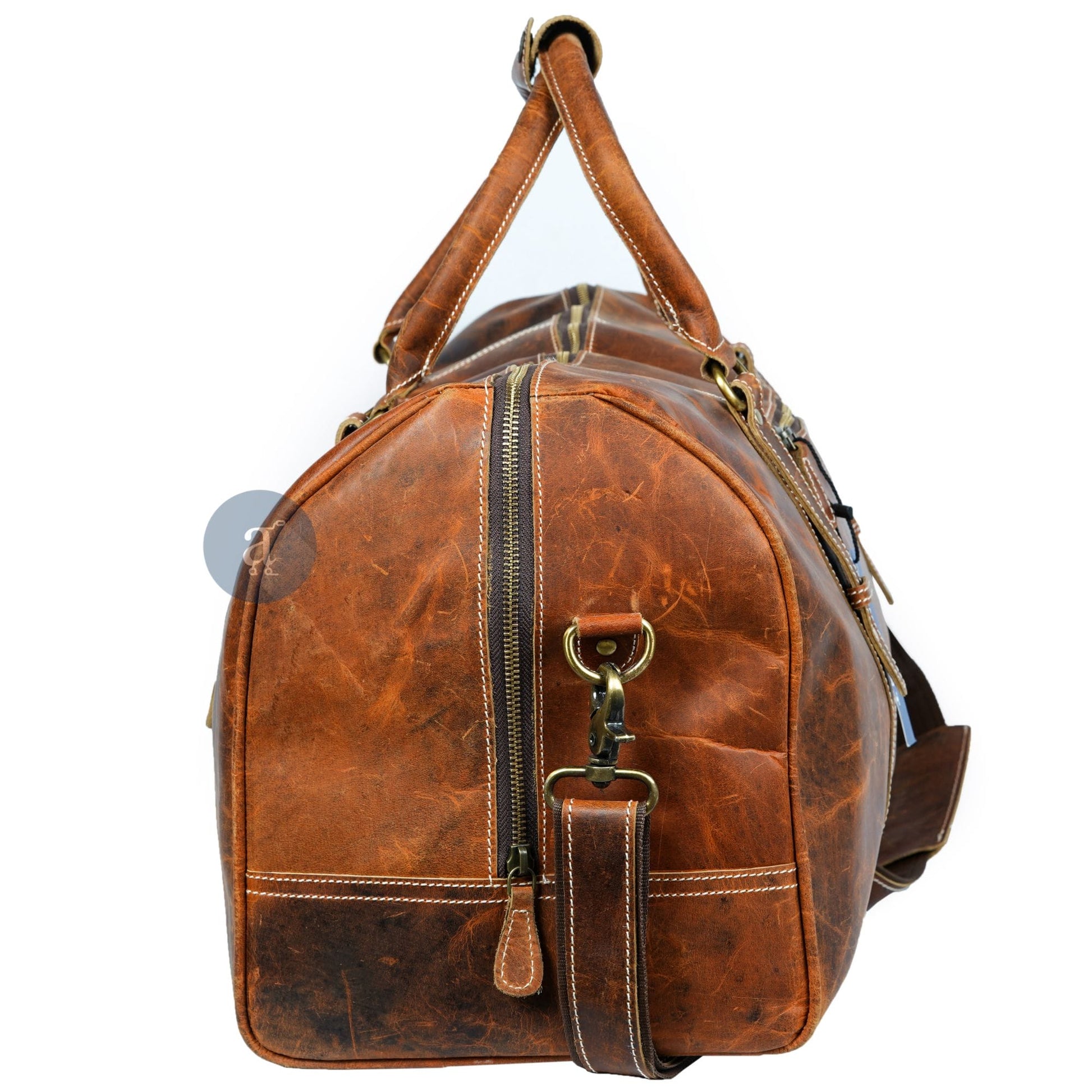 Mens Leather Overnight Bag Side View