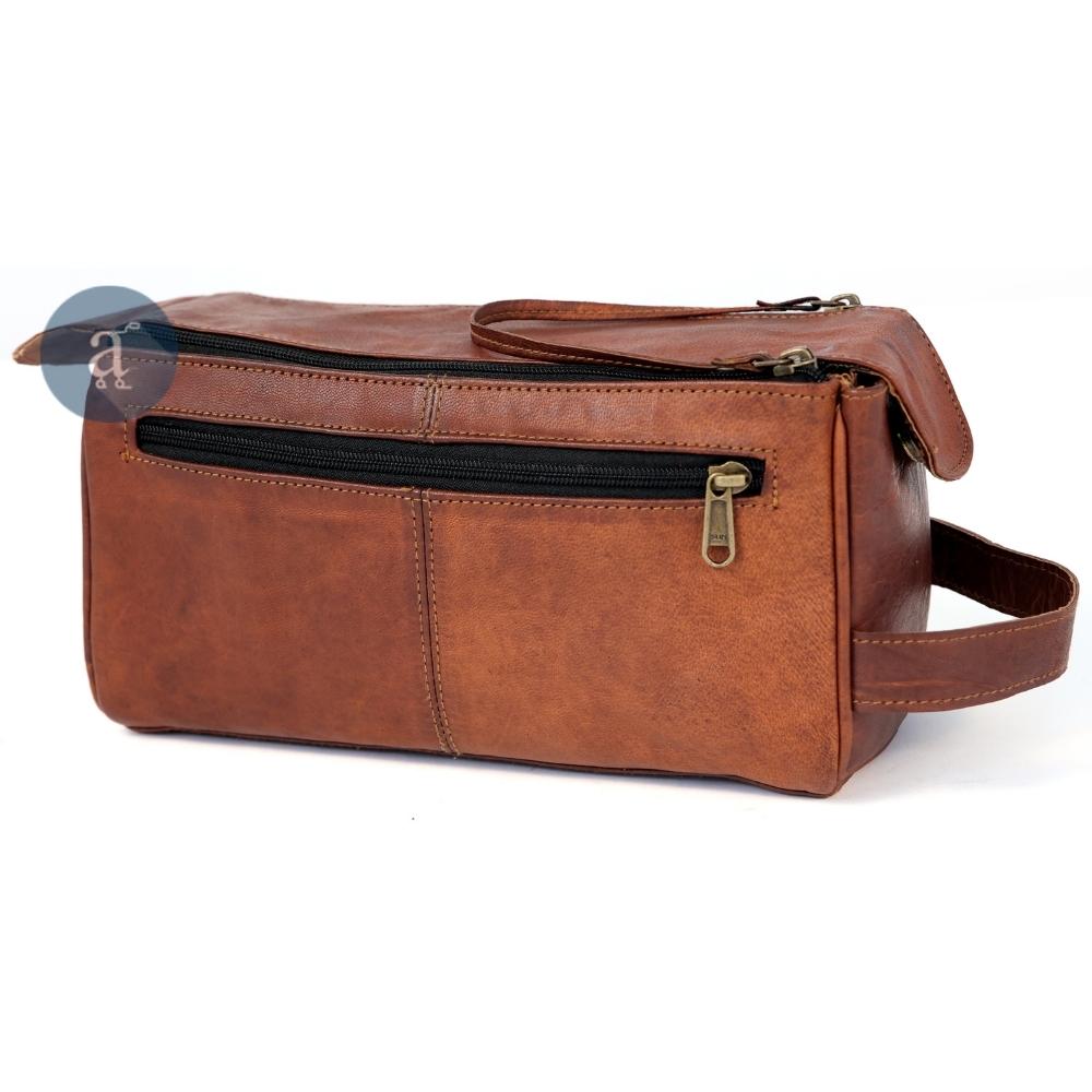 Mens Leather Toiletry Bag Front View