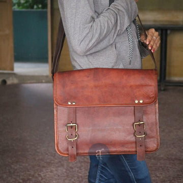 Women Carrying Leather Laptop Bag