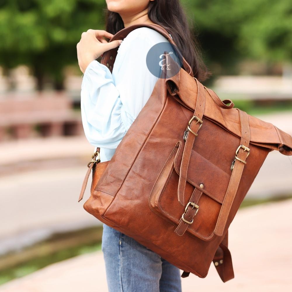 Handmade Leather Rolling Top Backpack Handmade Leather Rolling Top Backpack