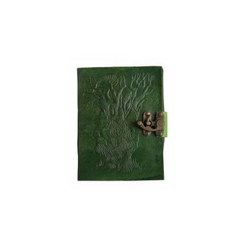 Green Leather Journal - Owl And Leaf Design Embossed Leather Journal
