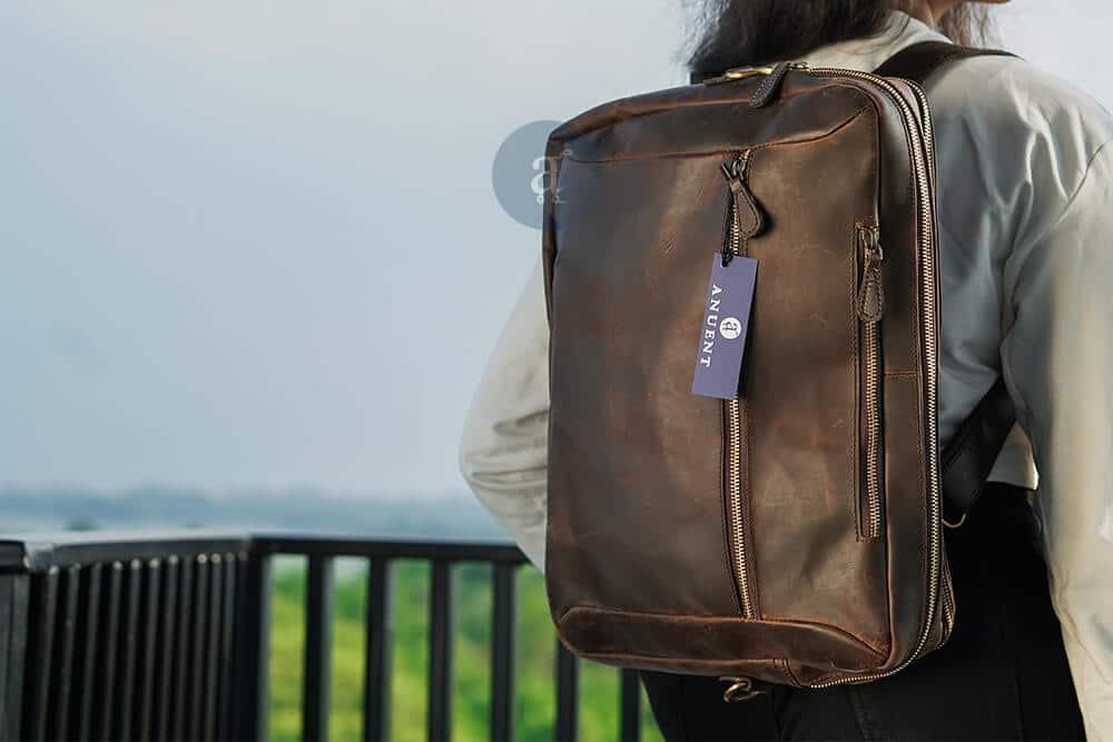 kon convertible leather backpack