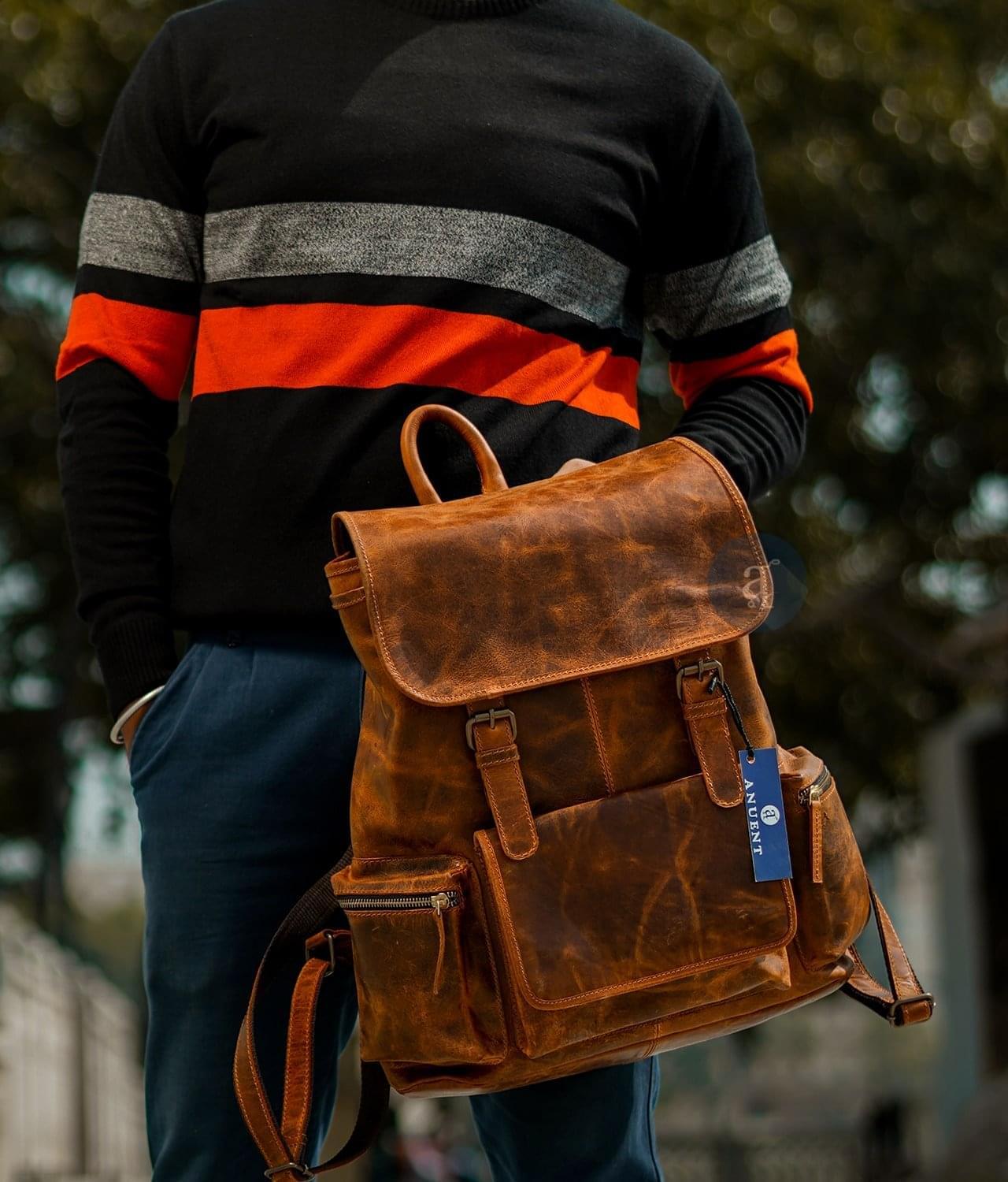 Buffalo Leather Backpack with Laptop Compartment