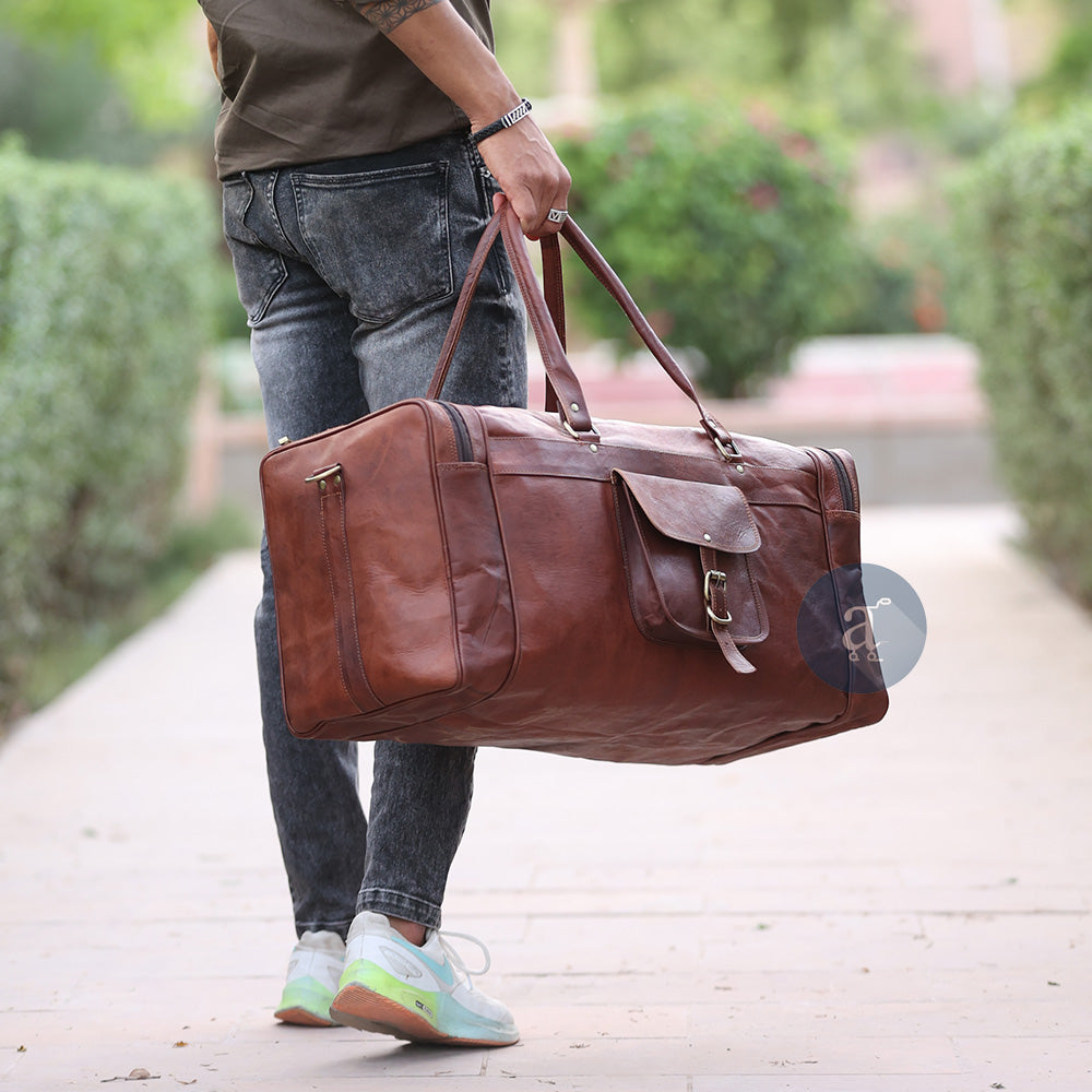 best travel duffel bag mens Handmade Square Leather Travel Duffle Bag, 28 Inches