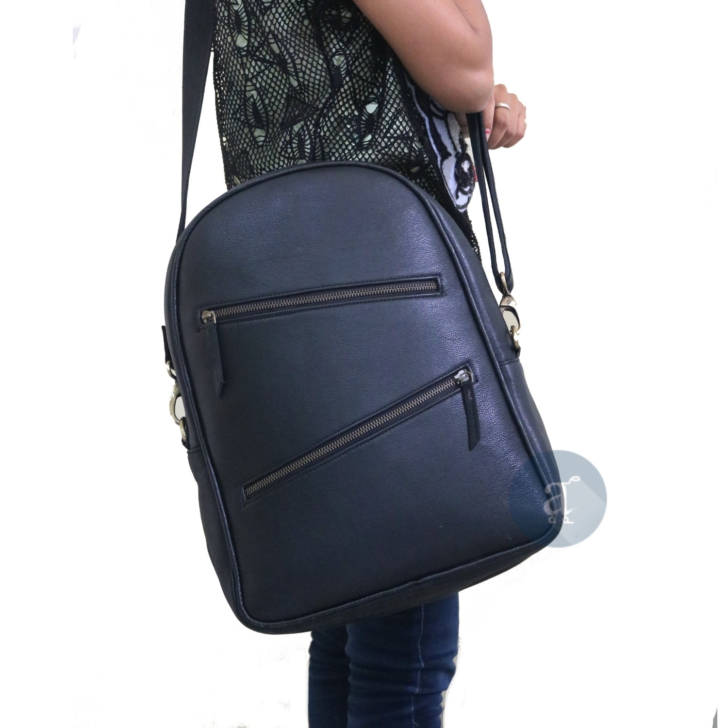 Women's Black Leather Backpack Shoulder Strap