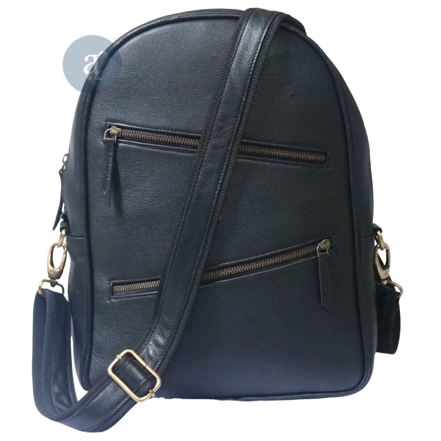 Women's Black Leather Backpack with Shoulder Strap