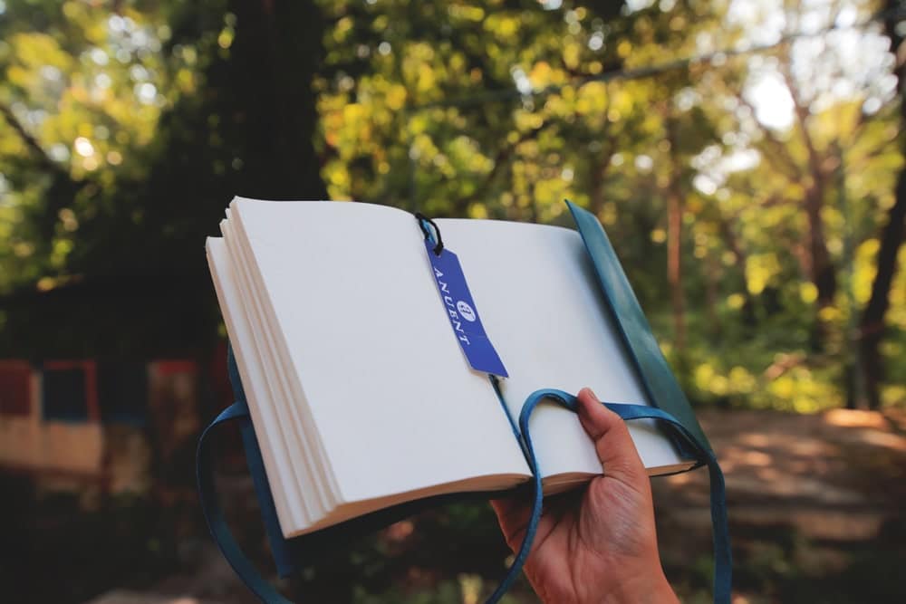 Soft Cover Leather Journal in Blue Color Opened