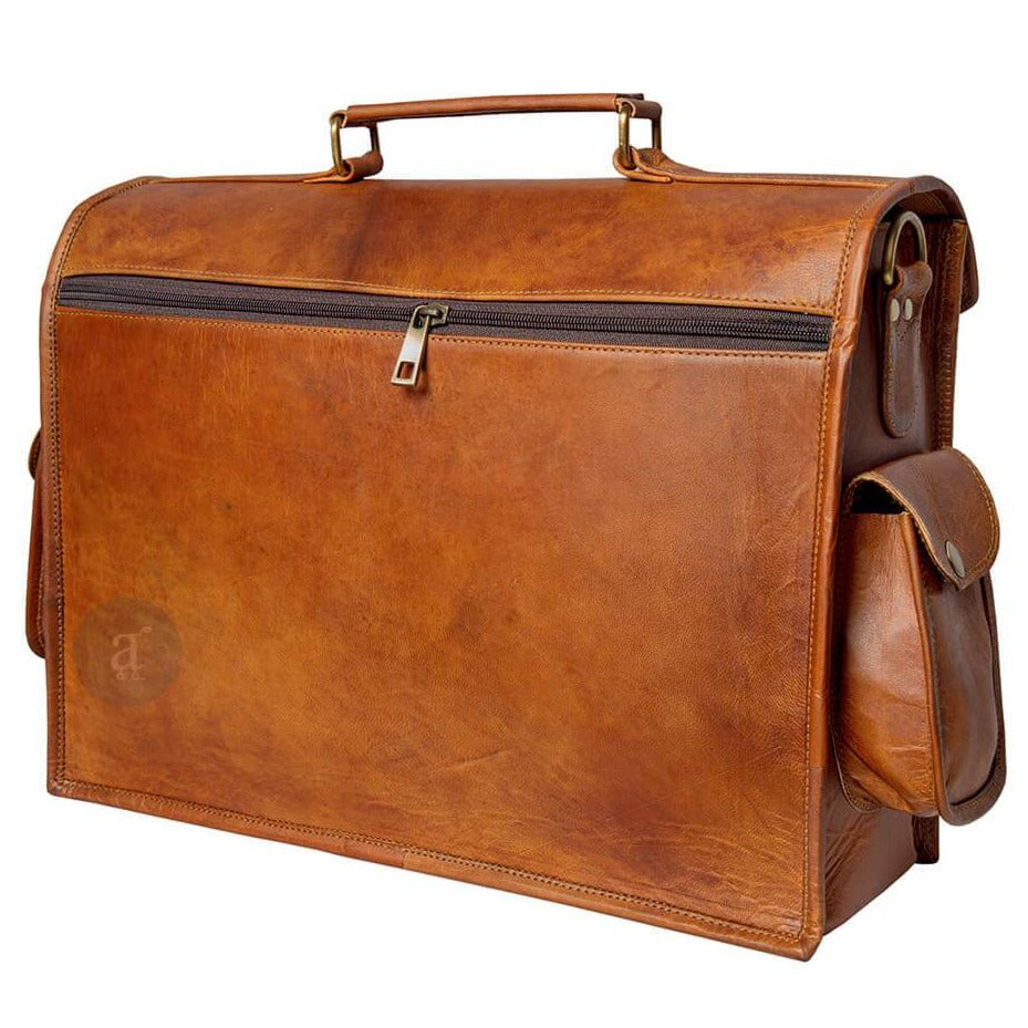 Vintage Leather Satchel Messenger Bag for Men Back View