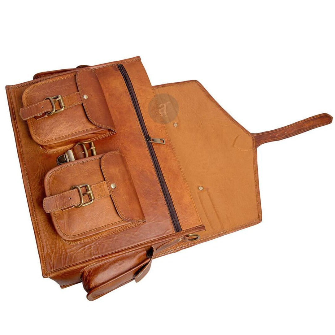 Vintage Leather Satchel Messenger Bag for Men Open