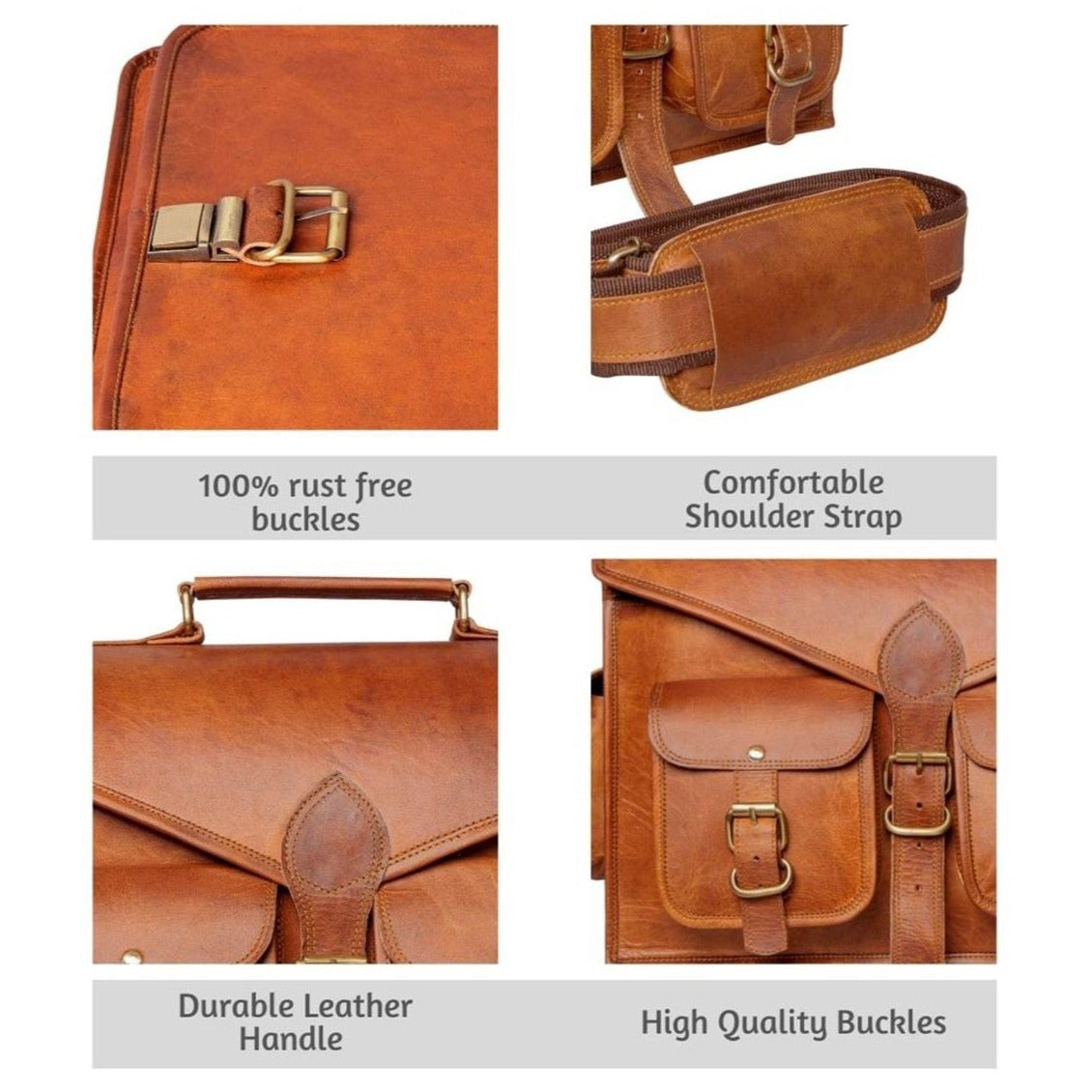 Vintage Leather Satchel Messenger Bag for Men Closeup