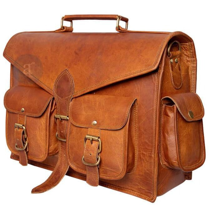 Vintage Leather Satchel Messenger Bag for Men Side View