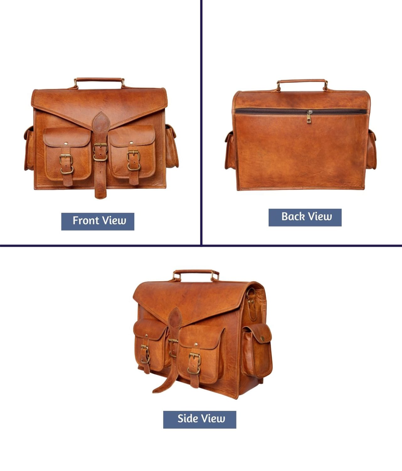 Vintage Leather Satchel Messenger Bag for Men Views