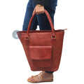 women holding tote bag with zipper from top handles