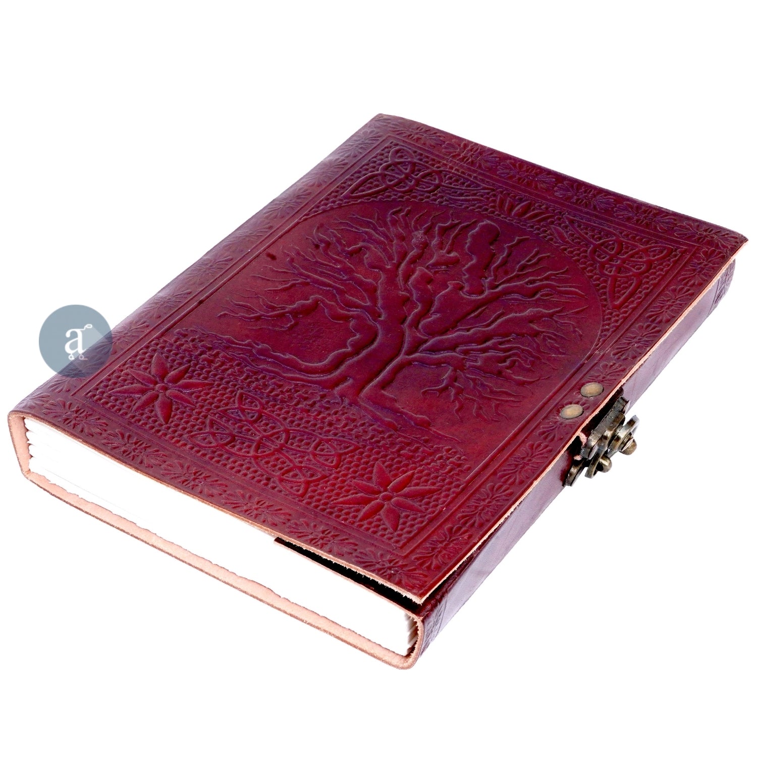 Tree Of Life Leather Journal with Lock Top View